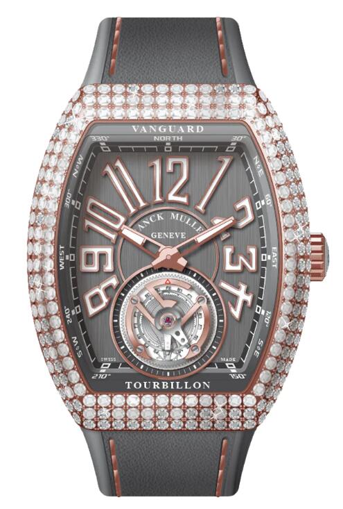 Buy Franck Muller Vanguard Tourbillon Rose Gold White Diamonds Case - Grey Replica Watch for sale Cheap Price V 41 T D (TT) (5N) (TT BLC 5N)